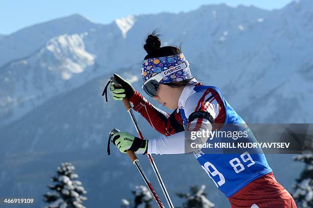 Biathlon athletes Japan's Yuki Nakajima trains at the Laura Cross Country Skiing and Biathlon Centre in Rosa Khutor, near Sochi, on February 5, 2014....