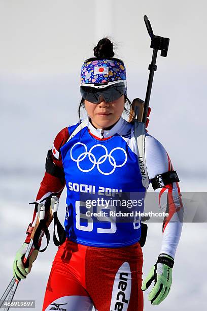 Biathlete Yuki Nakajima OF Japan attends a practice session ahead of the Sochi 2014 Winter Olympics at the Laura Cross-Country Ski and Biathlon...