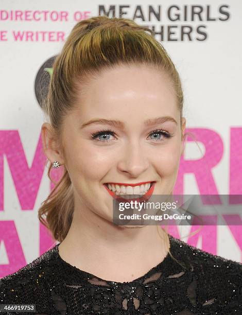 Actress Greer Grammer arrives at the Los Angeles premiere of "Vampire Academy" at Regal Cinemas L.A. Live on February 4, 2014 in Los Angeles,...