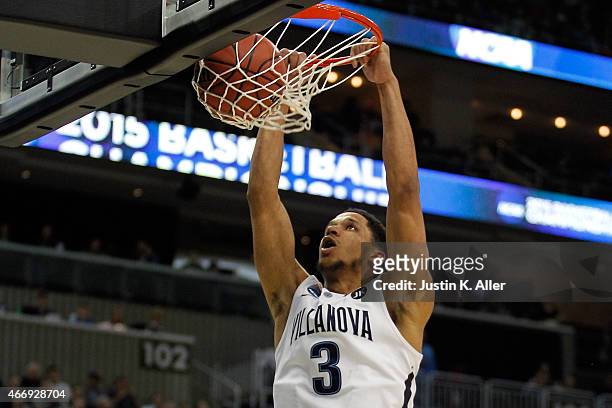 Josh Hart of the Villanova Wildcats dunks the ball against the Lafayette Leopards in the second half during the second round of the 2015 NCAA Men's...