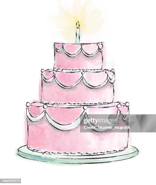 a three layer birthday cake with a candle - three layer cake white background stock illustrations
