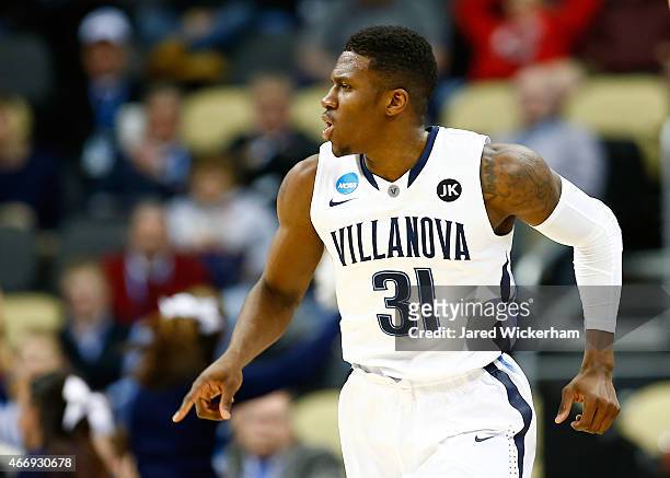 Dylan Ennis of the Villanova Wildcats reacts after a point in the second half against the Lafayette Leopards during the second round of the 2015 NCAA...