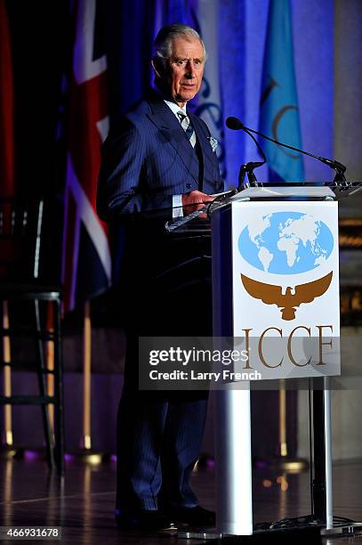 Prince Charles, Prince of Wales, speaks after being presented with the International Conservation Caucus Foundation Teddy Roosevelt Award for...