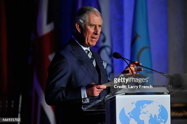 Prince Charles, Prince of Wales, speaks after being presented with the International Conservation Caucus Foundation Teddy Roosevelt Award for...