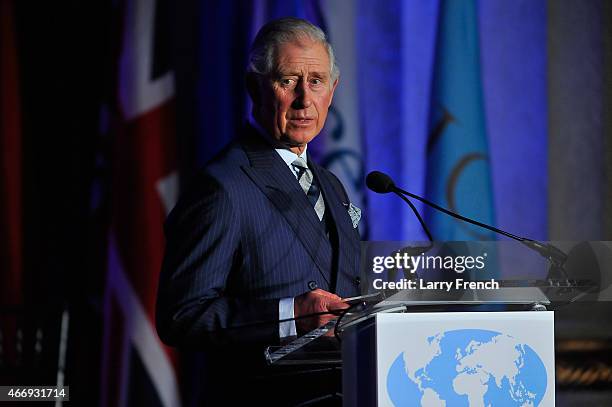 Prince Charles, Prince of Wales, speaks after being presented with the International Conservation Caucus Foundation Teddy Roosevelt Award for...