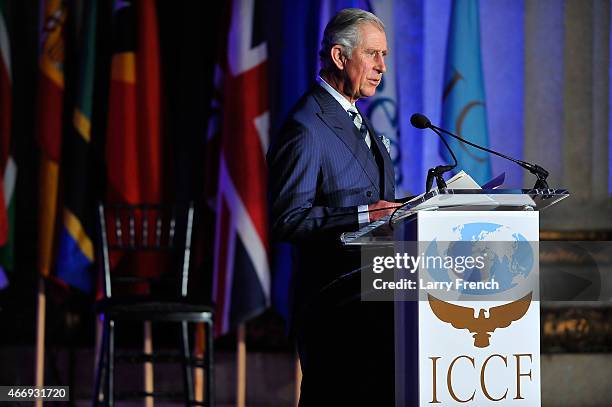 Prince Charles, Prince of Wales, speaks after being presented with the International Conservation Caucus Foundation Teddy Roosevelt Award for...