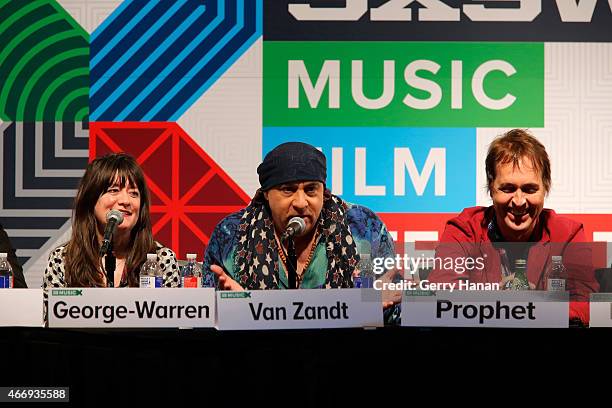 Holly George-Warren, Steven Van Zandt, and Chuck Prophet speak onstage at 'The Who At 50' during the 2015 SXSW Music, Film + Interactive Festival at...