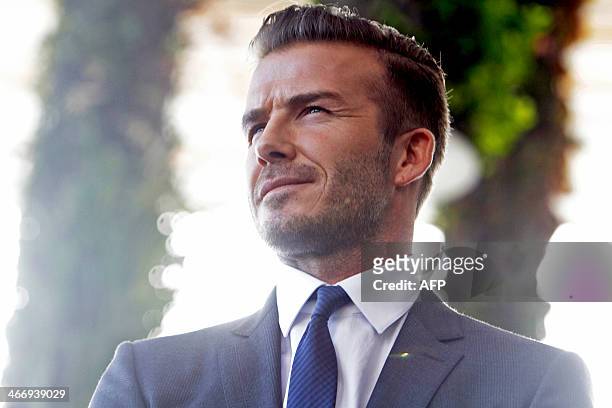 Former England and Manchester United star, David Beckham during a press conference at the Perez Art Museum Miami, in Miami, Florida on February 5,...