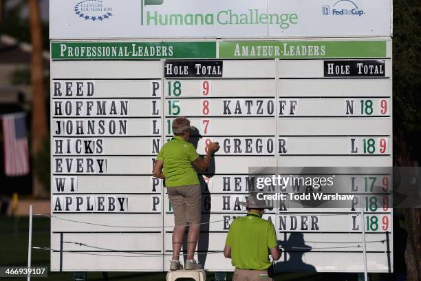 General view of the score board at La Quinta Country Club Course during the first round of the Humana Challenge in partnership with the Clinton...