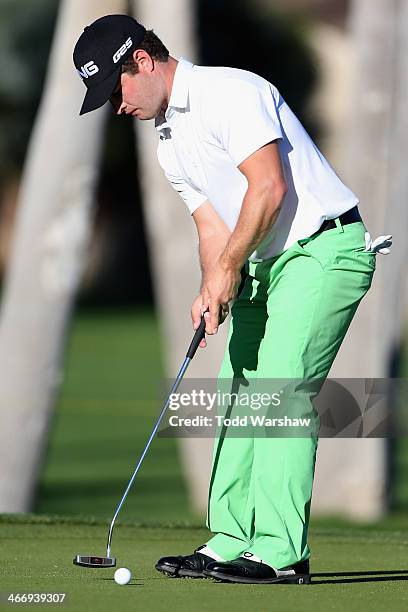 David Lingmerth of Sweden putts on the 18th green at La Quinta Country Club Course during the first round of the Humana Challenge in partnership with...