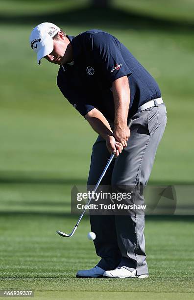 Brian Stuard hits a shot on the seventeenth hole at La Quinta Country Club Course during the first round of the Humana Challenge in partnership with...