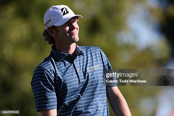 Brandt Snedeker looks on from the 7th hole at La Quinta Country Club Course during the first round of the Humana Challenge in partnership with the...