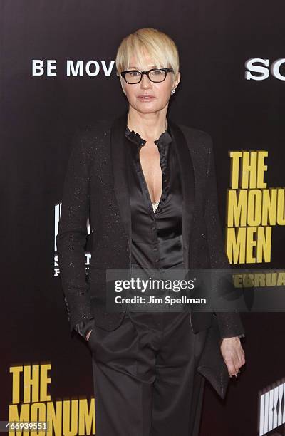 Actress Ellen Barkin attends the "Monument Men" premiere at Ziegfeld Theater on February 4, 2014 in New York City.