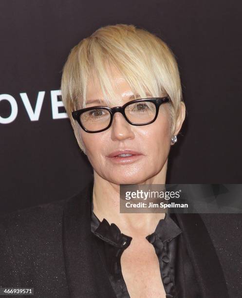 Actress Ellen Barkin attends the "Monument Men" premiere at Ziegfeld Theater on February 4, 2014 in New York City.