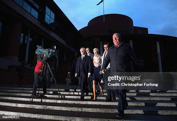 Actor William Roache leaves Preston Crown Court, with family members as he faces trial over historical sexual offence allegations on February 5, 2014...