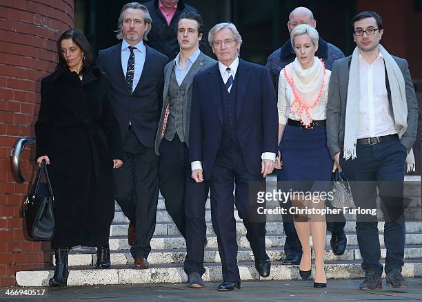 Actor William Roache leaves Preston Crown Court, with Rosalind Bennett and her husband Linus Roache, James Roache, daughter Verity and her partner...
