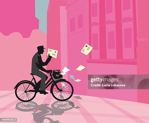 postman on the bicycle - prague stock illustrations