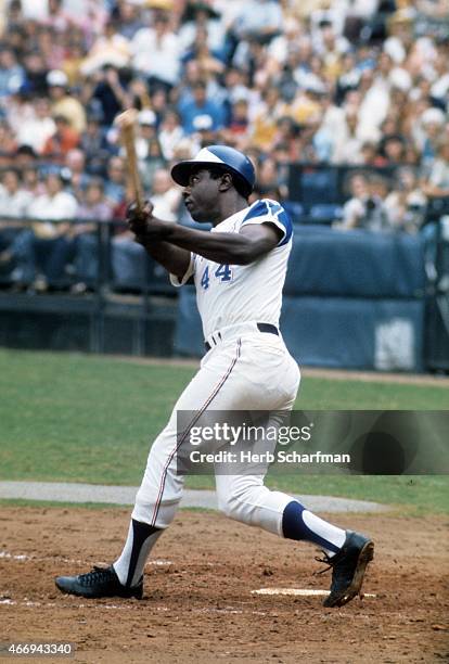 Atlanta Braves Hank Aaron in action, at bat vs Houston Astros at Atlanta Stadium. Atlanta, GA 9/30/1973 CREDIT: Herb Scharfman