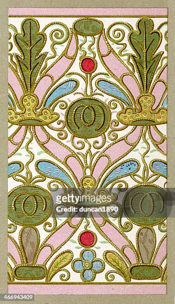 applique embroidery pattern - 16th century - renaissance pattern stock illustrations