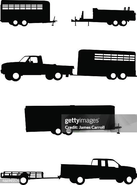 truck and trailor silhouettes - pulling stock illustrations