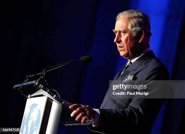 Prince Charles, Prince of Wales, speaks after being presented with the International Conservation Caucus Foundation Teddy Roosevelt Award for...