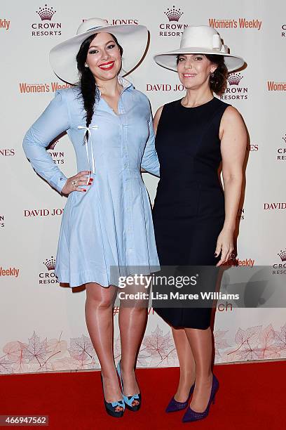 Francesca Packer-Barham and Gretel Packer arrive at the Crown's Autumn Ladies Lunch at David Jones Elizabeth Street Store on March 20, 2015 in...