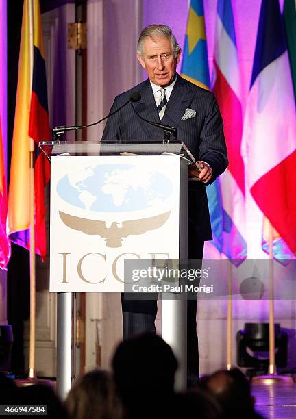 Prince Charles, Prince of Wales, speaks after being presented with the International Conservation Caucus Foundation Teddy Roosevelt Award for...