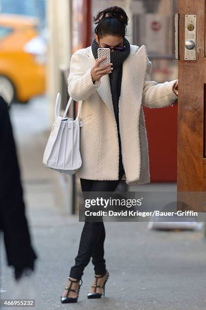 Vanessa Hudgens is seen in New York City on March 19, 2015 in New York City.