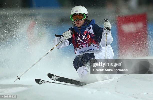 Hannah Kearney of the Untied States practices during training for Moguls competition at the Extreme Park at Rosa Khutor Mountain on February 5, 2014...