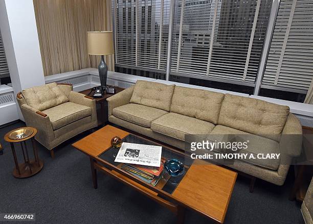 With AFP Story by Jennie MATTHEW: Entertainment-US-television-MadMen-museum,FOCUS Don Draper's office at Sterling Cooper Draper Pryce, part of...