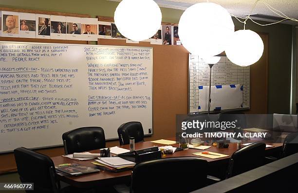With AFP Story by Jennie MATTHEW: Entertainment-US-television-MadMen-museum,FOCUS The show's writers' workroom, part of Matthew Weiner's "Mad Men"...