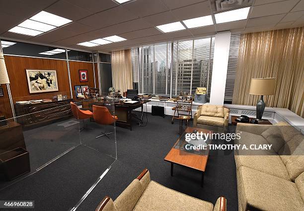 With AFP Story by Jennie MATTHEW: Entertainment-US-television-MadMen-museum,FOCUS Don Draper's office at Sterling Cooper Draper Pryce, part of...