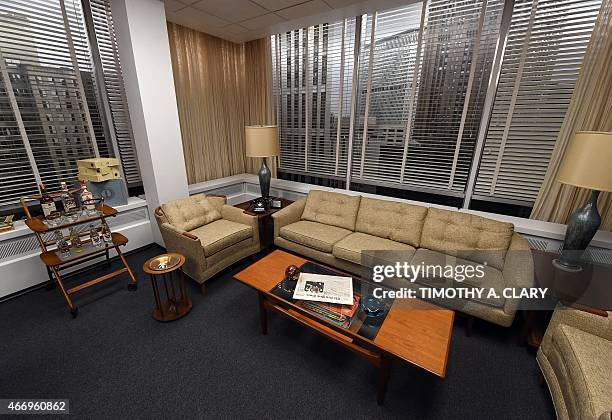 With AFP Story by Jennie MATTHEW: Entertainment-US-television-MadMen-museum,FOCUS Don Draper's office at Sterling Cooper Draper Pryce, part of...