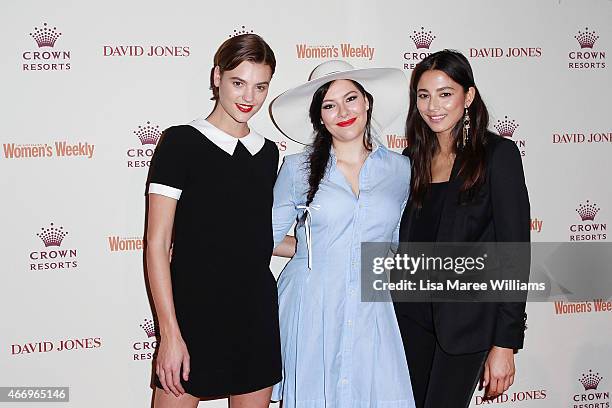 Montana Cox, Francesca Packer-Barham and Jessica Gomes arrives at the Crown's Autumn Ladies Lunch at David Jones Elizabeth Street Store on March 20,...