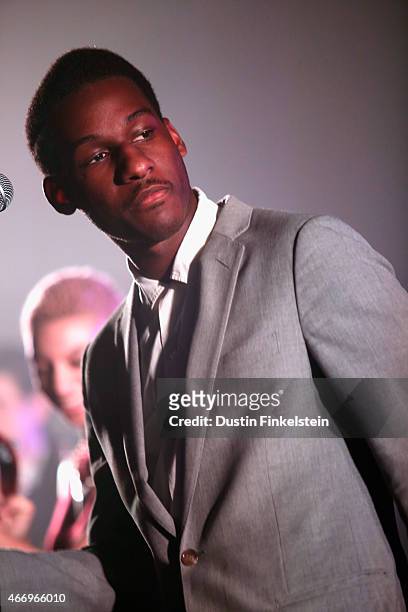 Leon Bridges performs onstage at the Hype/Gorilla vs. Bear showcase during the 2015 SXSW Music, Film + Interactive Festivale at Hype Hotel on March...
