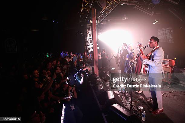 Leon Bridges performs onstage at the Hype/Gorilla vs. Bear showcase during the 2015 SXSW Music, Film + Interactive Festivale at Hype Hotel on March...