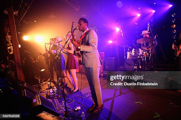 Leon Bridges performs onstage at the Hype/Gorilla vs. Bear showcase during the 2015 SXSW Music, Film + Interactive Festivale at Hype Hotel on March...