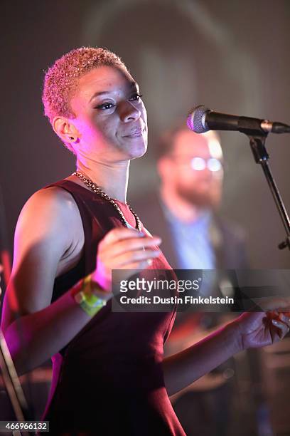 Singer performs onstage with Leon Bridges at the Hype/Gorilla vs. Bear showcase during the 2015 SXSW Music, Film + Interactive Festivale at Hype...