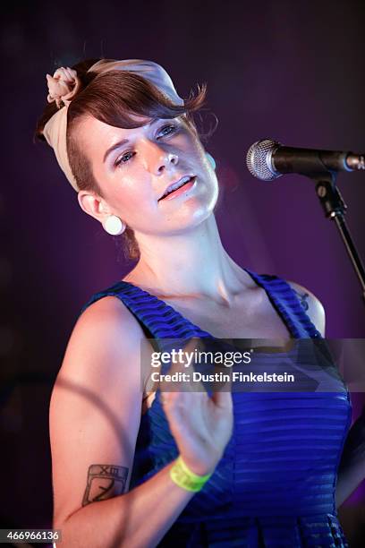 Singer performs onstage with Leon Bridges at the Hype/Gorilla vs. Bear showcase during the 2015 SXSW Music, Film + Interactive Festivale at Hype...