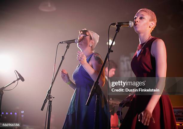 Singers perform onstage with Leon Bridges at the Hype/Gorilla vs. Bear showcase during the 2015 SXSW Music, Film + Interactive Festivale at Hype...