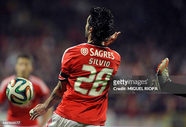 Benfica's defender Silvio Pereira tries to control the ball during the Portuguese Cup quarterfinal football match FC Penafiel vs SL Benfica at the 25...