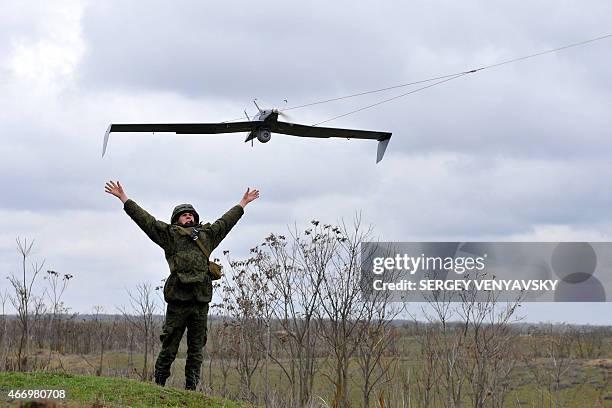 Russian military troops take part in a military drill on Sernovodsky polygon close to the Chechnya border, some 260 km from south Russian city of...