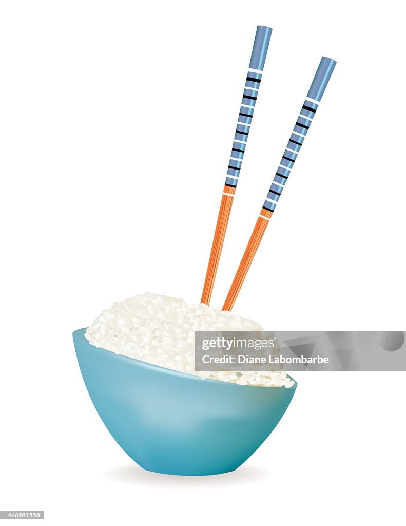 Blue Of Rice With Chopsticks