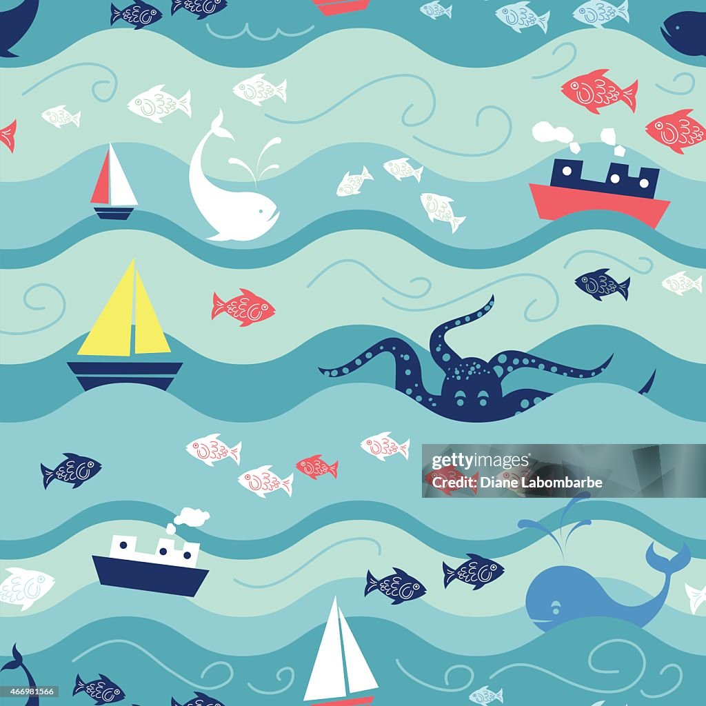 Childrens Ocean Life Seamless Repeating Pattern