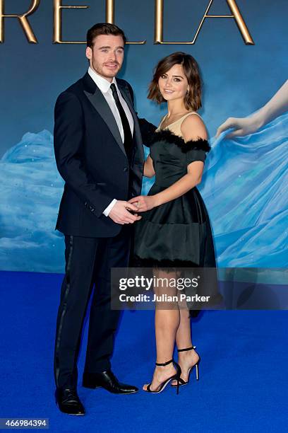 Richard Madden and Jenna-Louise Coleman attends the UK Premiere of "Cinderella" at Odeon Leicester Square on March 19, 2015 in London, England.