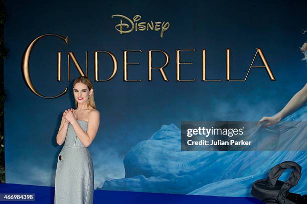 Lily James attends the UK Premiere of "Cinderella" at Odeon Leicester Square on March 19, 2015 in London, England.