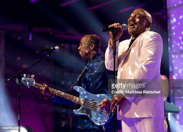 Hot Chocolate performs during the 'Kulthits - die Show der 70er und 80er' TV Show on March 19, 2015 in Dresden, Germany.