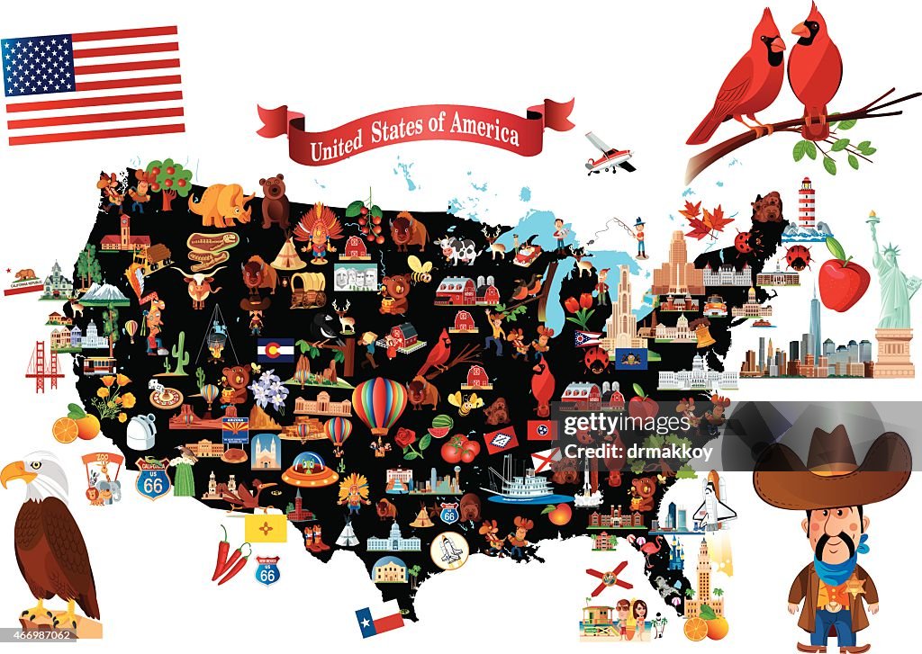 Cartoon map of USA