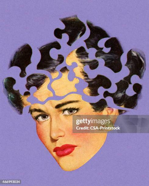 woman's head in puzzle pieces - worried stock illustrations