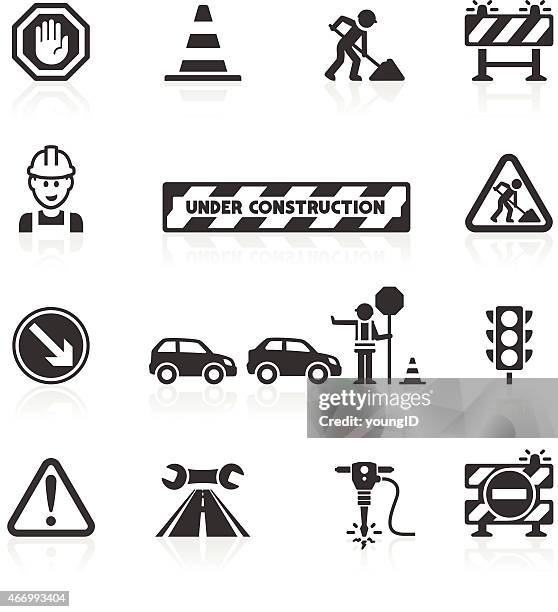 ilustraciones, imágenes clip art, dibujos animados e iconos de stock de roadworks iconos - piquete